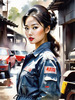 Printable Gear Head Girl with Grease in Garage Art Image