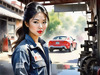 Printable Gear Head Girl with Grease in Garage Art Image