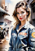 Printable Gear Head Girl with Grease in Garage Art Image