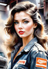 Printable Gear Head Girl with Grease in Garage Art Image