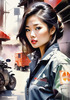 Printable Gear Head Girl with Grease in Garage Art Image