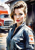Printable Gear Head Girl with Grease in Garage Art Image