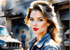 Printable Gear Head Girl with Grease in Garage Art Image