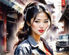 Printable Gear Head Girl with Grease in Garage Art Image