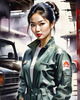 Printable Gear Head Girl with Grease in Garage Art Image