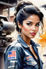 Printable Gear Head Girl with Grease in Garage Art Image