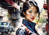 Printable Gear Head Girl with Grease in Garage Art Image