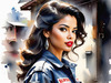 Printable Gear Head Girl with Grease in Garage Art Image