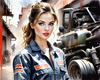 Printable Gear Head Girl with Grease in Garage Art Image