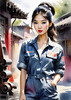 Printable Gear Head Girl with Grease in Garage Art Image