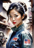 Printable Gear Head Girl with Grease in Garage Art Image