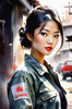Printable Gear Head Girl with Grease in Garage Art Image