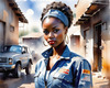 Printable Gear Head Girl with Grease in Garage Art Image