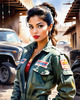 Printable Gear Head Girl with Grease in Garage Art Image