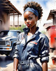Printable Gear Head Girl with Grease in Garage Art Image