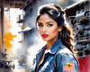 Printable Gear Head Girl with Grease in Garage Art Image