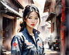 Printable Gear Head Girl with Grease in Garage Art Image