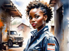 Printable Gear Head Girl with Grease in Garage Art Image