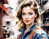 Printable Gear Head Girl with Grease in Garage Art Image