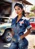 Printable Gear Head Girl with Grease in Garage Art Image