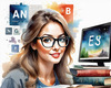 Printable Art of Geek Girl with Glasses and Science Pun Tee Among Books and Computers