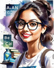 Printable Art of Geek Girl with Glasses and Science Pun Tee Among Books and Computers