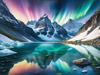 Reflective Glacial Lake with Snowy Mountains and Aurora Borealis