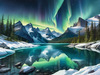Reflective Glacial Lake with Snowy Mountains and Aurora Borealis