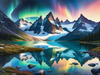 Reflective Glacial Lake with Snowy Mountains and Aurora Borealis
