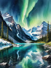 Reflective Glacial Lake with Snowy Mountains and Aurora Borealis