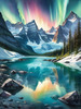 Reflective Glacial Lake with Snowy Mountains and Aurora Borealis