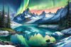 Reflective Glacial Lake with Snowy Mountains and Aurora Borealis