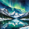 Reflective Glacial Lake with Snowy Mountains and Aurora Borealis