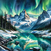 Reflective Glacial Lake with Snowy Mountains and Aurora Borealis