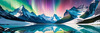 Reflective Glacial Lake with Snowy Mountains and Aurora Borealis