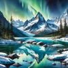 Reflective Glacial Lake with Snowy Mountains and Aurora Borealis