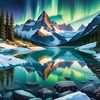 Reflective Glacial Lake with Snowy Mountains and Aurora Borealis