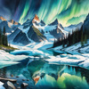 Reflective Glacial Lake with Snowy Mountains and Aurora Borealis