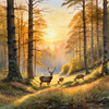 Printable Art of Deer Grazing in Woodland Clearing at Sunset