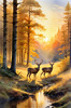 Printable Art of Deer Grazing in Woodland Clearing at Sunset