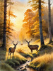 Printable Art of Deer Grazing in Woodland Clearing at Sunset
