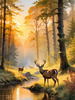 Printable Art of Deer Grazing in Woodland Clearing at Sunset