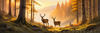 Printable Art of Deer Grazing in Woodland Clearing at Sunset