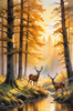 Printable Art of Deer Grazing in Woodland Clearing at Sunset