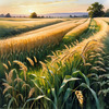 Golden Wheat Field at Sunset Realistic Landscape Art Print