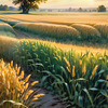 Golden Wheat Field at Sunset Realistic Landscape Art Print