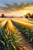 Golden Wheat Field at Sunset Realistic Landscape Art Print