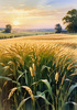 Golden Wheat Field at Sunset Realistic Landscape Art Print