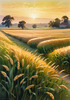 Golden Wheat Field at Sunset Realistic Landscape Art Print