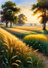 Golden Wheat Field at Sunset Realistic Landscape Art Print